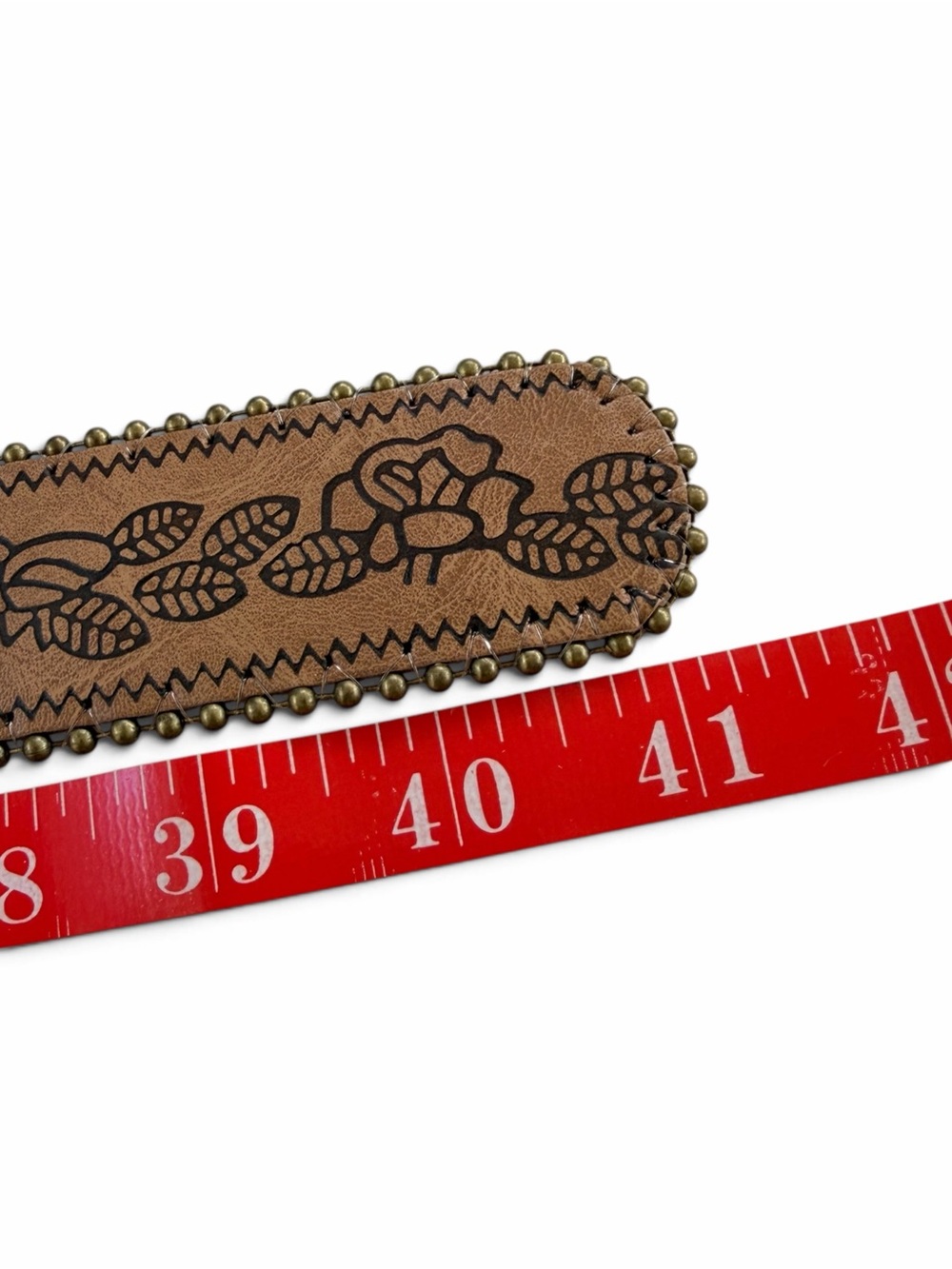 Turquoise-Accent Floral Tooled Leather Belt - Picture 4 of 4